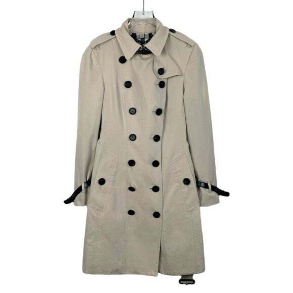 Burberry Womens Beige Double-Breasted Trench Coat 34 XXS Belted Buttoned Long Sl